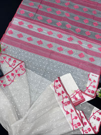White & Red Original Handloom Cotton Dhakai Jamdani