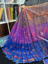 Tripple Shaded Original Handloom Halfsilk Dhakai Jamdani Saree With Multiple Threads Work