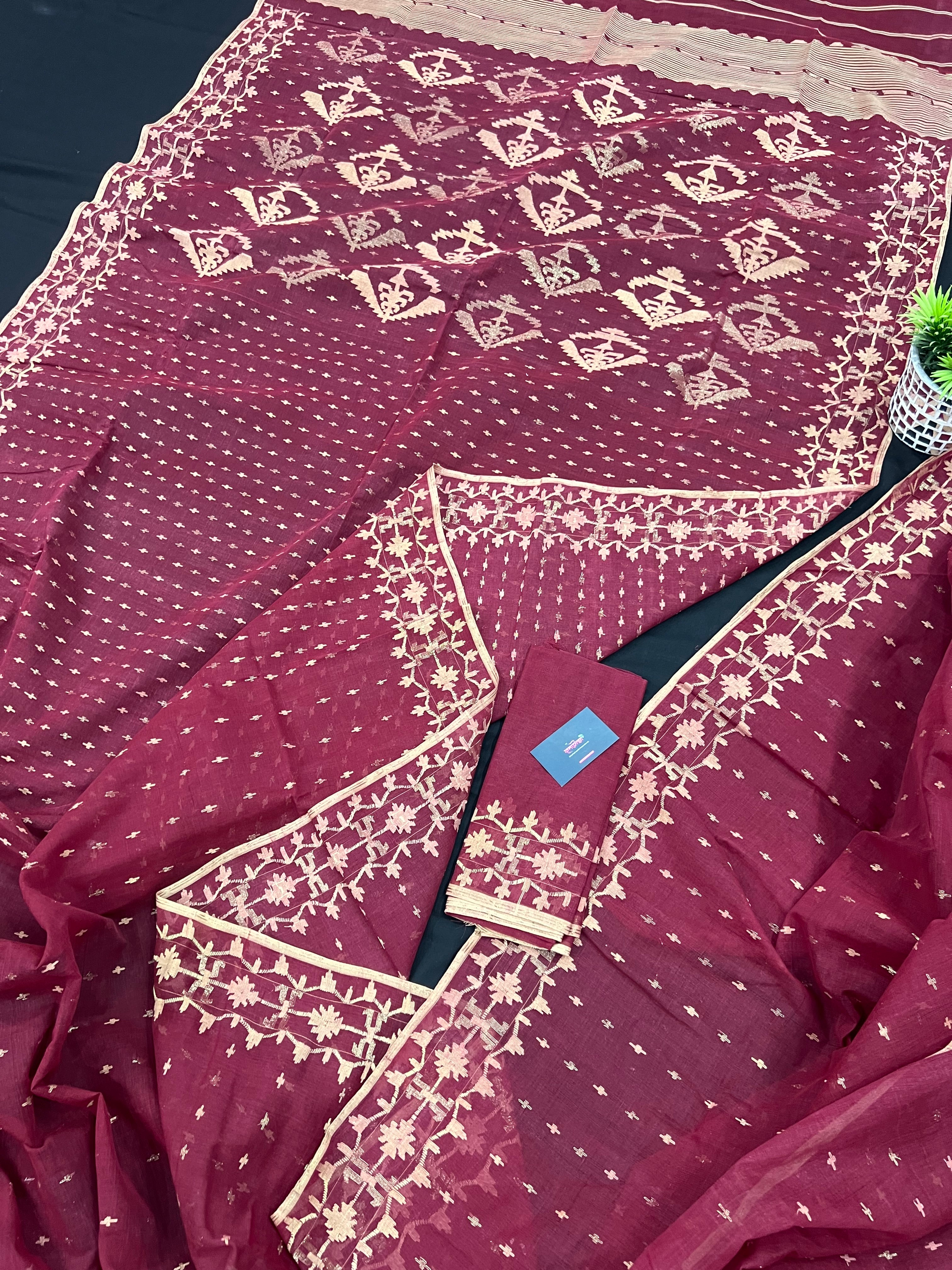 MEROON COTTON JAMDANI.