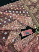 Nude Onion Exclusive Dhakai Jamdani saree with golden silver & copper jori work.