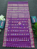 Purple dual toned halfsilk jamdani saree with golden silver & copper jori work
