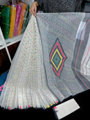 White cotton jamdani saree with multiple threads work