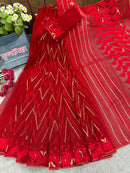 Red budget range halfsilk handloom jamdani saree with blouse piece