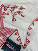 White Jamdani Saree With Red Paar.
