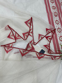 White Jamdani Saree With Red Paar.