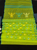 Lamon Green Original  Handloom Halfsilk Dhakai Jamdani Saree With Multiple Threads Work