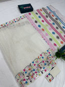 White Jamdani Saree With Multiple Threads Work.