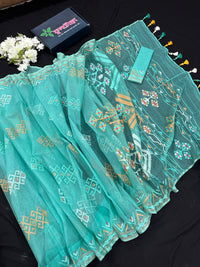Ice blue exclusive halfsilk jamdani saree all over threads work
