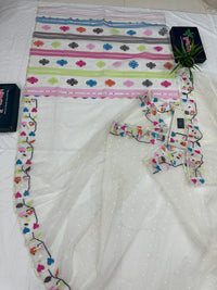 White Jamdani Saree With Multiple Threads Work.