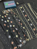 Black Jamdani Saree With Golden Silver & Copper Jori Work