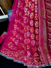 Raani golapi exclusive halfsilk jamdani saree with golden silver & copper jori work