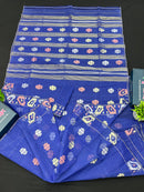 Royal Blue Original Handloom Dhakai Jamdani Saree With Golden Silver & Copeer Jori Work