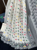 White cotton jamdani saree with multiple threads work