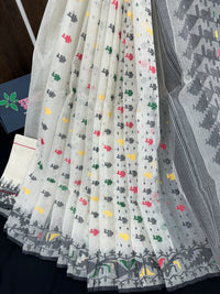 White cotton jamdani saree with multiple threads work