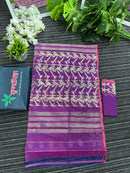 Purple dual toned halfsilk jamdani saree with golden silver & copper jori work