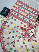 White multi cotton jamdani saree