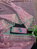 Onion colour jamdani saree with pink meena and green border.