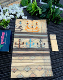 Beige Golden halfsilk jamdani saree with black orange blue threads work