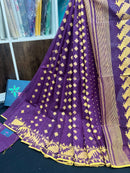 Purple Cotton Jamdani Saree With Yellow Threads Work
