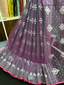 Dual Toned Original Handloom Halfsilk Dhakai Jamdani Saree With Silver Jori Work