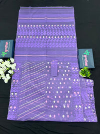 Deep Lavender Original Handloom Halfsilk Dhakai Jamdani Saree With Multiple Threads Work