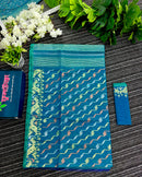 Sea green dual toned halfsilk jamdani with golden silver & copper jori work