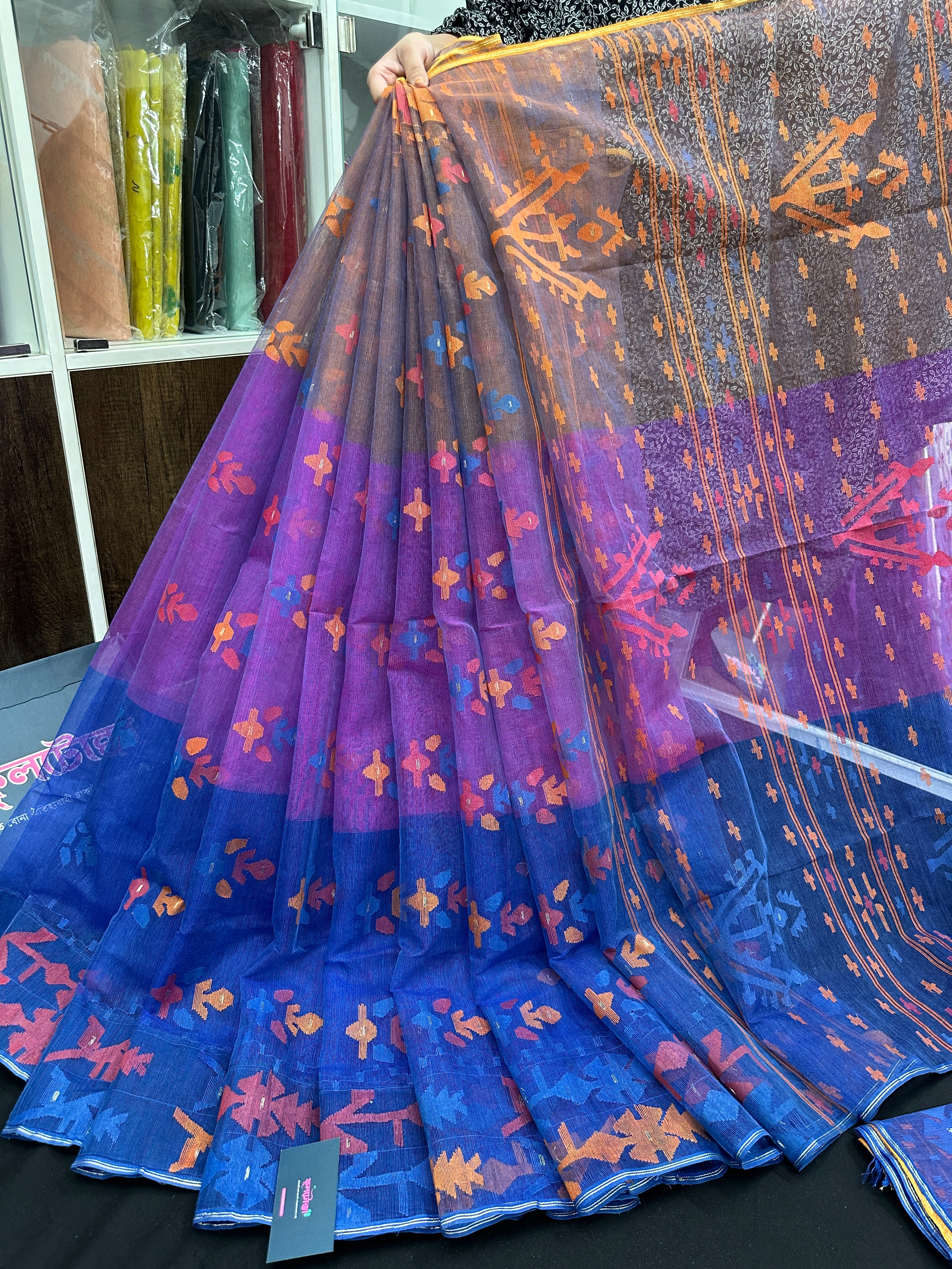 Tripple Shaded Original Handloom Halfsilk Dhakai Jamdani Saree With Multiple Threads Work