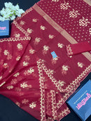 Maroon With Golden Original Handloom Halfsilk Dhakai Jamdani
