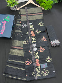 Black colour handloom halfsilk original dhakai jamdani saree with golden silver & copper jori work