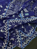 Navy blue jamdani saree with silver jori work soft threads all over work.