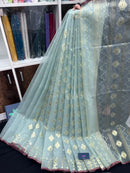 Powder Blue Original Handloom Hslfsilk Dhakai Jamdani With Golden Jori Work