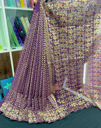 Dark bitrut dual toned exclusive halfsilk jamdani saree with golden silver & copper jori work