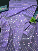 Deep Lavender Original Handloom Halfsilk Dhakai Jamdani Saree With Multiple Threads Work