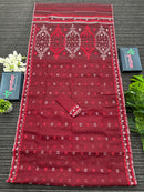 Maroon semi bridal cotton jamdani saree with silvery jori work maroon threads work