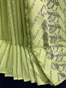Olive jamdani saree with white threads work and self threads work