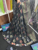 Black colour handloom halfsilk original dhakai jamdani saree with golden silver & copper jori work