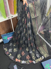 Black colour handloom halfsilk original dhakai jamdani saree with golden silver & copper jori work