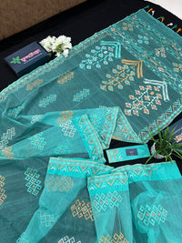 Ice blue exclusive halfsilk jamdani saree all over threads work