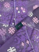 Lavender Jamdani Saree With White Pink Lavender Threads Work.