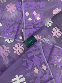 Lavender Jamdani Saree With White Pink Lavender Threads Work.