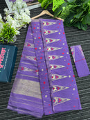 Purplish Lavendar halfsilk jamdani saree with golden jori work and pink meena work