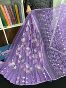 Sweet lavendar halfsilk jamdani saree with white pink lavender threads work