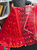 Cherry Red Original Handloom Halfsilk Dhakai Jamdani Saree