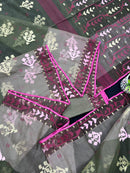 Dual Shaded Original Handloom Halfsilk Dhakai Jamdani Saree With Pink Olive Threads Work