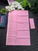 Light pink halfsilk jamdani saree with golden silver and copper jori work