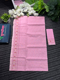 Light pink halfsilk jamdani saree with golden silver and copper jori work