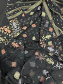 Black Jamdani Saree With Golden Silver & Copper Jori Work