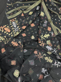 Black Jamdani Saree With Golden Silver & Copper Jori Work