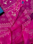 Magenta jamdani saree with golden jori work all over work and blouse piece