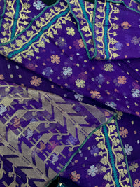 Violate purple jamdani saree all over golden silver and copper jori work.